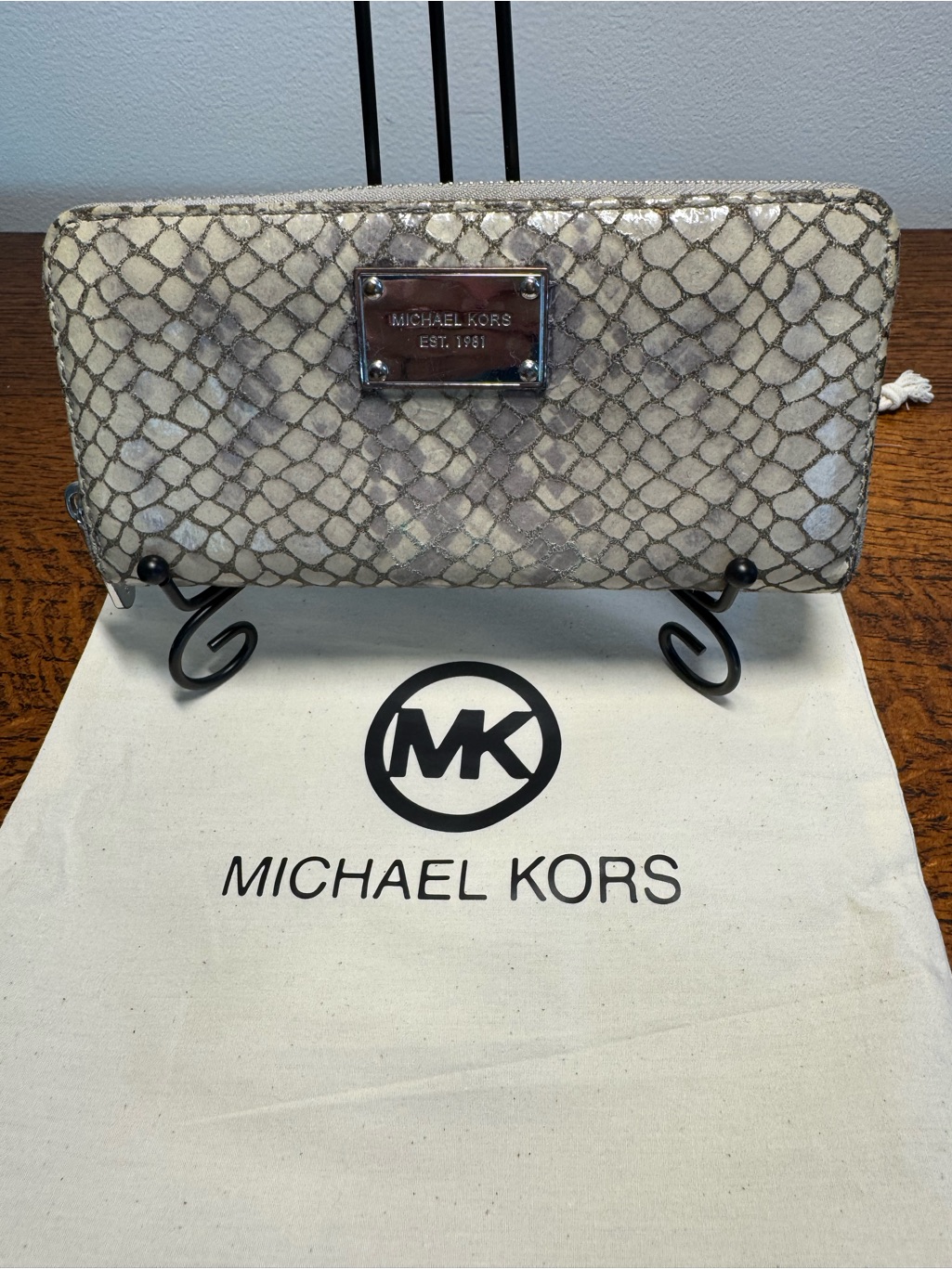 Michael Kors Snake Print Zip Around Continental Wallet With Dust Bag - Euc